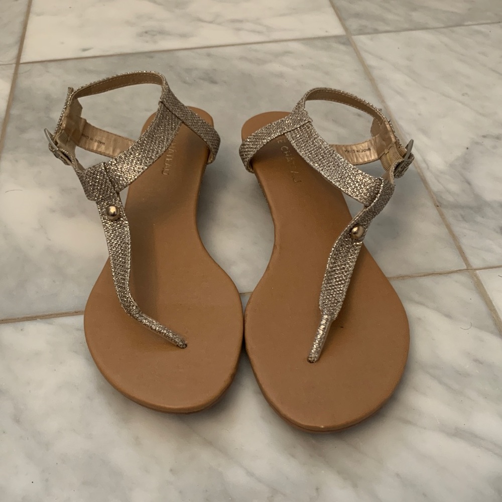 Le Chateau Gold Sparkly Kitten-Wedge Sandals